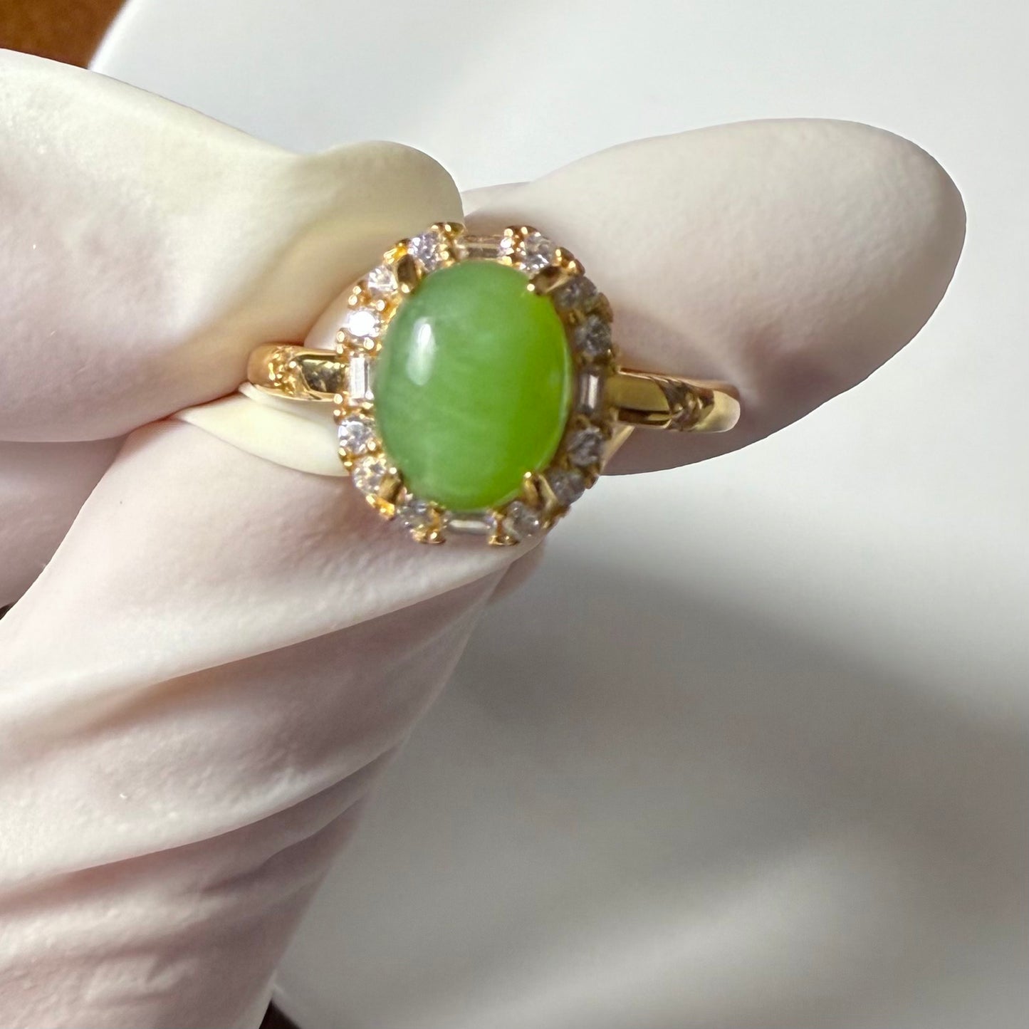 Gold plated Sterling silver genuine Apple Green Sibebian Nephrite Jade ring adjustable size
