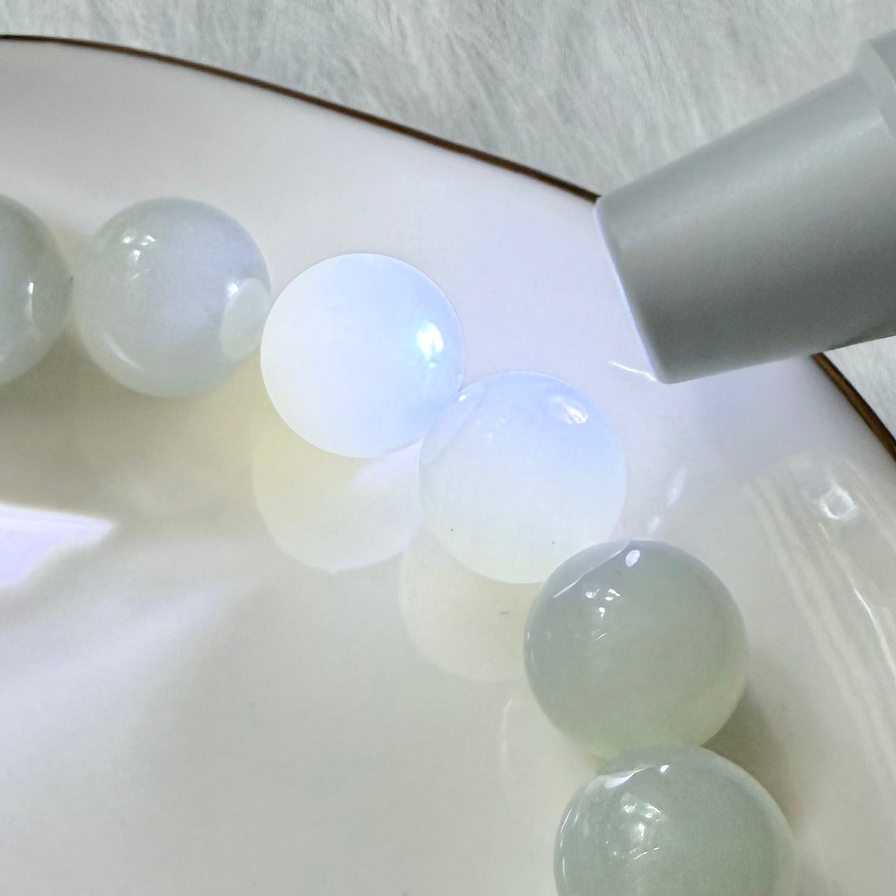 Premium genuine Hetian jade nephrite jade bracelet 6.5 inches light blue 12mm Beads