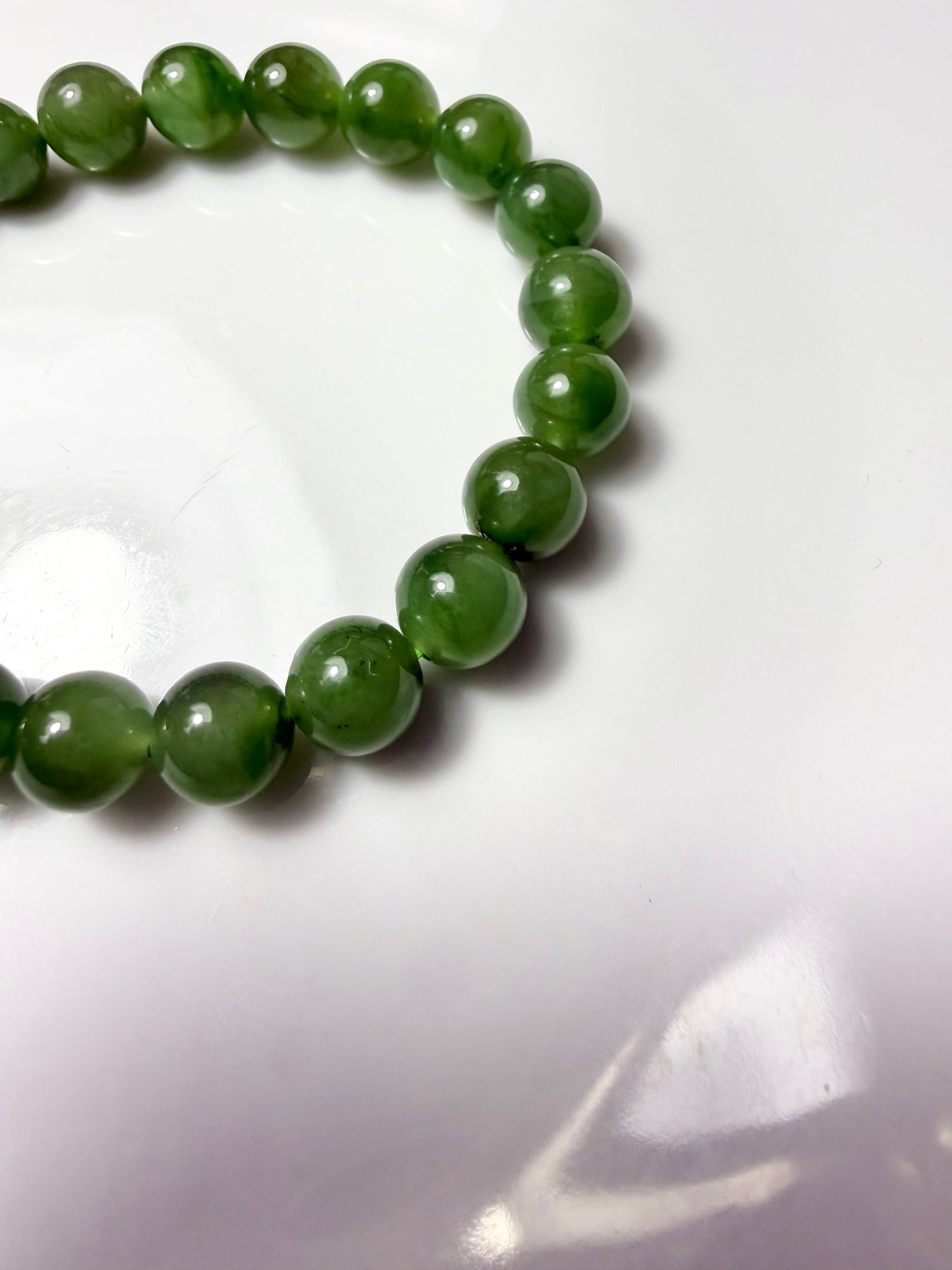 Certified genuine Siberian nephrite Hetian jade Bracelet - 8mm beads 6 inch length