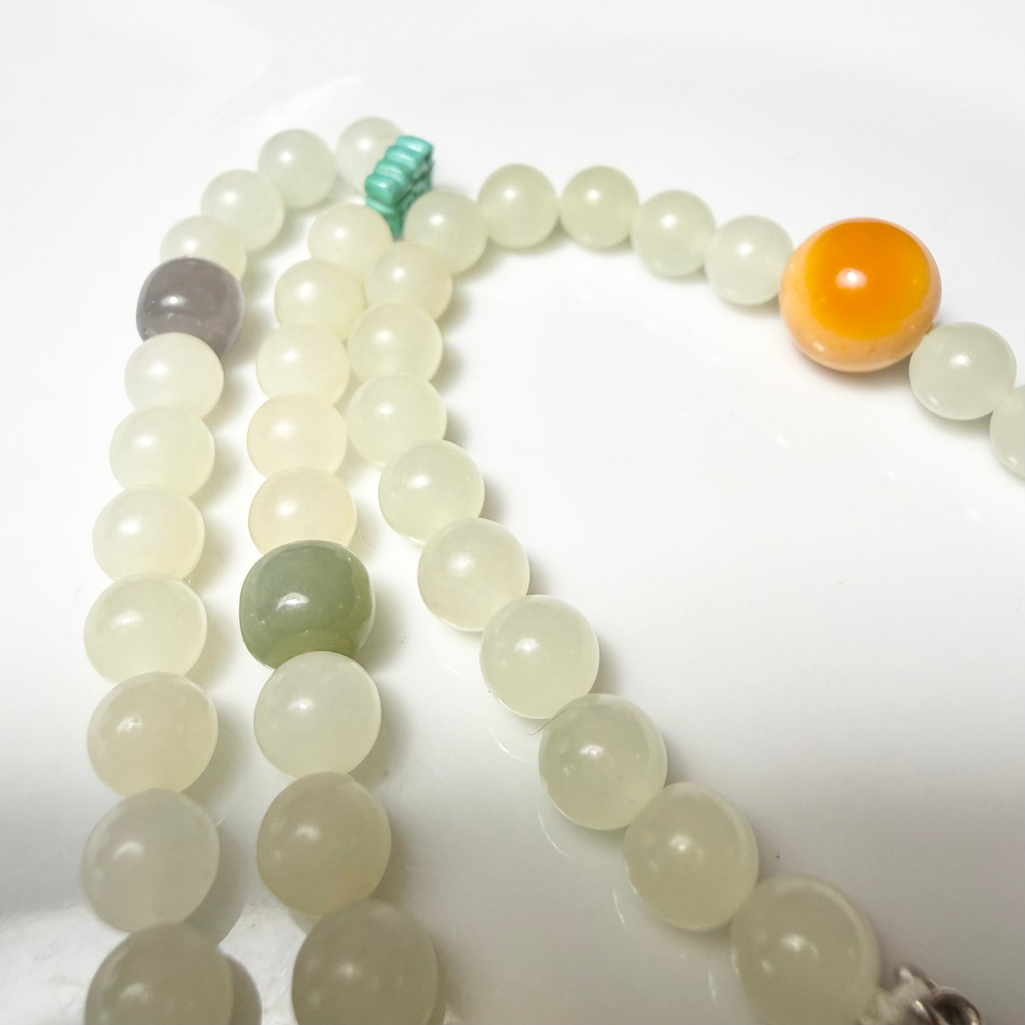 Certified Genuine White Hetian Jade Nephrite Jade Necklace 6mm barrel beads 14 inches Clavicle Necklace
