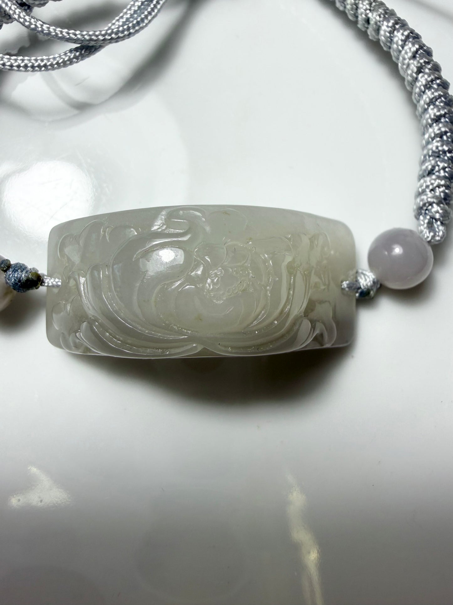 Certified Smoky violet Hetian jade nephrite jade Bracelet hand-carved peony
