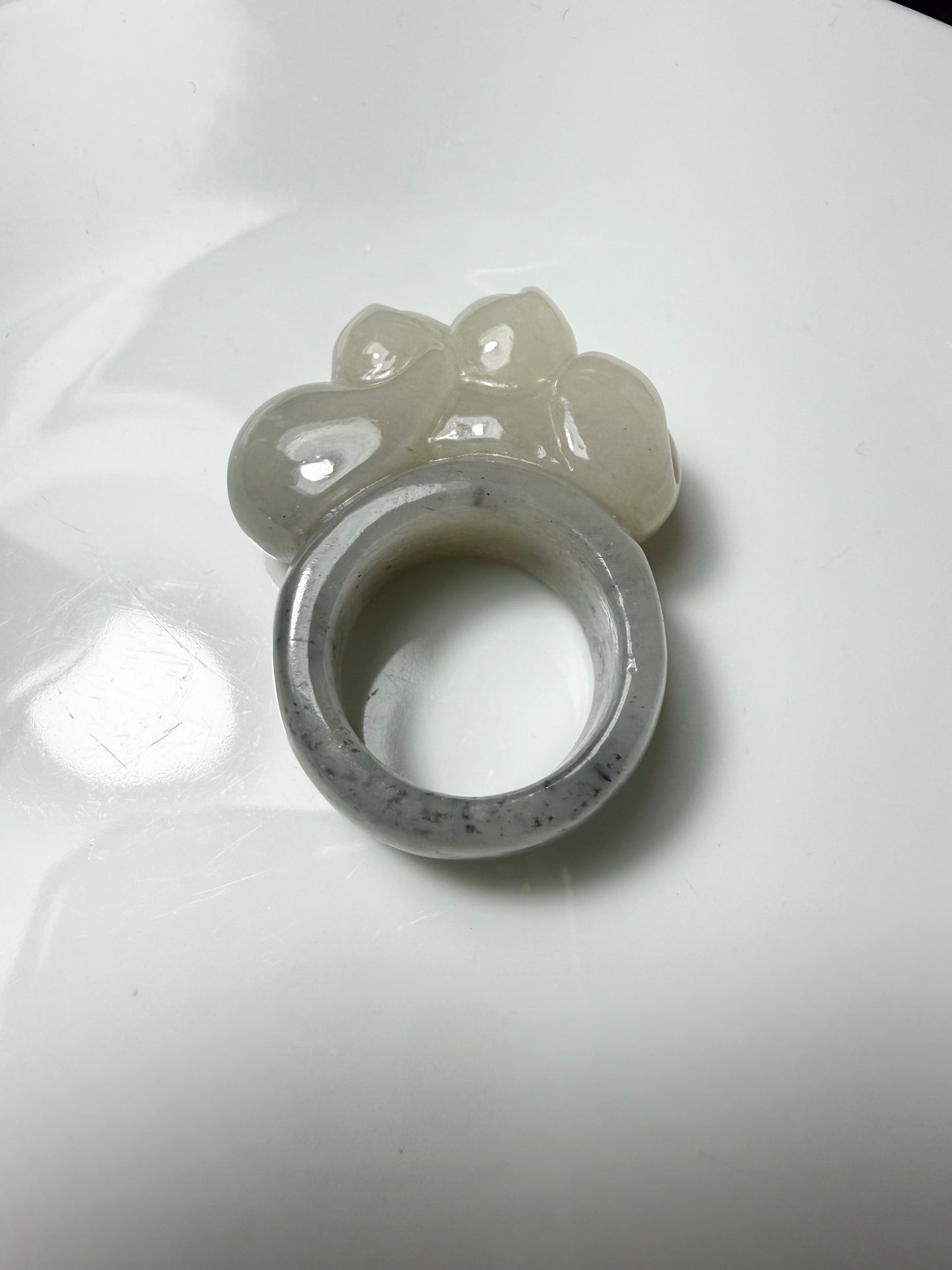 Premium Qinghua Hetian Jade Nephrite Jade ring carved cats with original certificate