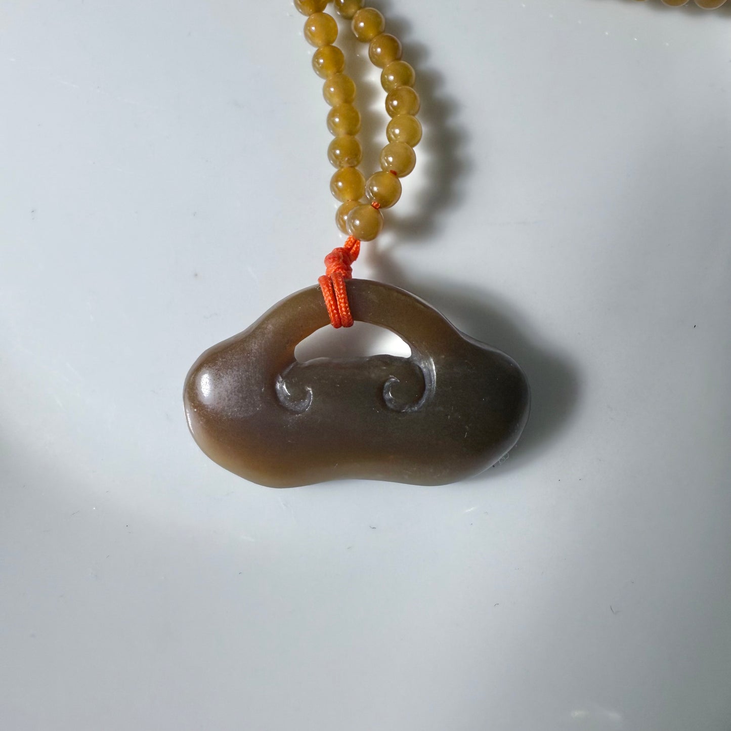Certified sugar brown Hetian Jade hand carved Ruyi Lock necklace