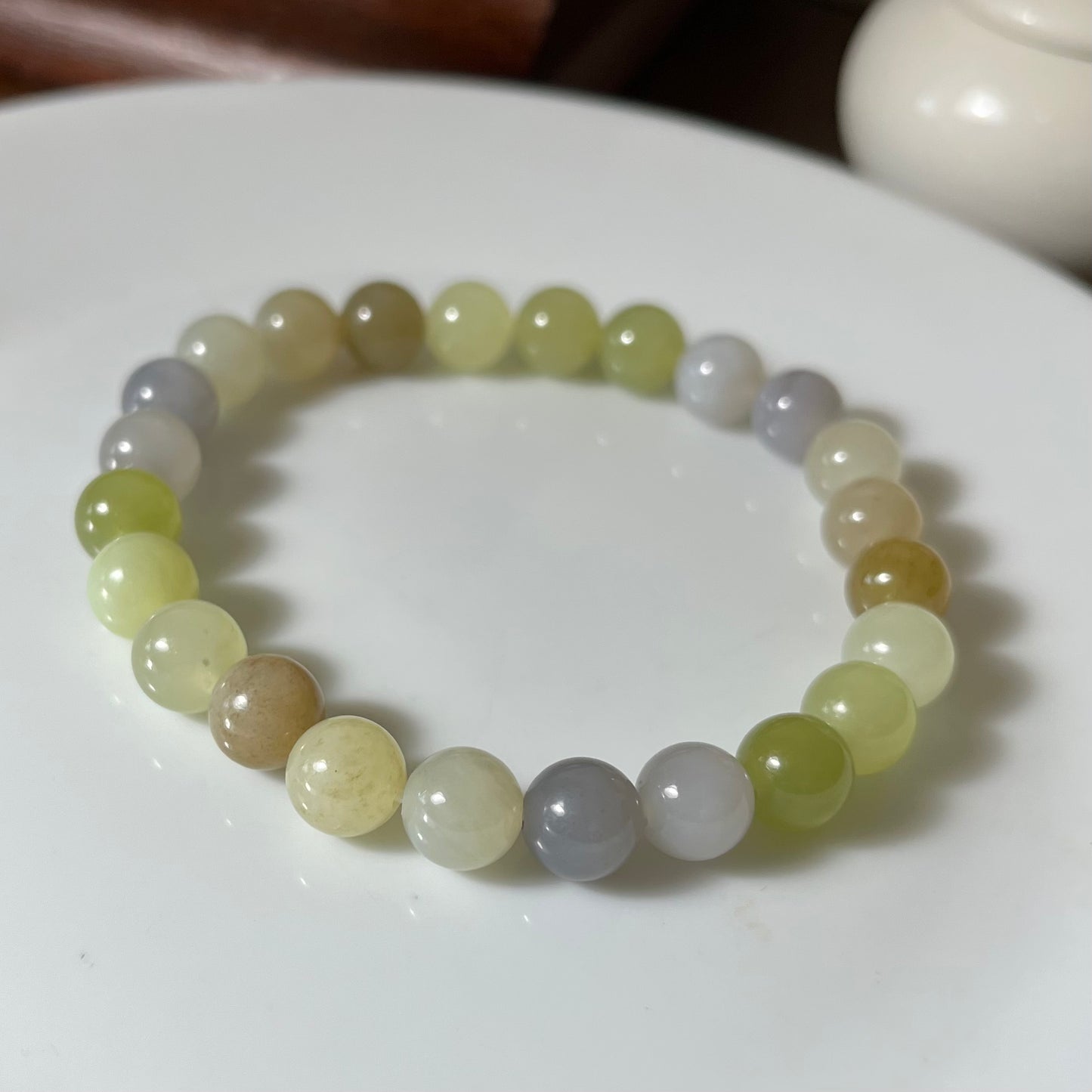 Multi-color genuine Hetian Jade nephrite jade Bracelet - 8mm beads 6.5 inches purple, yellow, green, brown, etc.