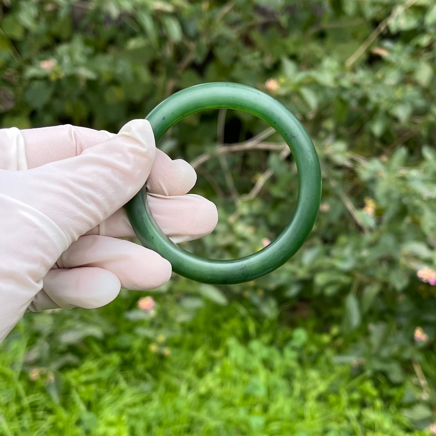 Certified Genuine Siberian green nephrite jade bracelet bangle - inner diameter 50mm - matte polish