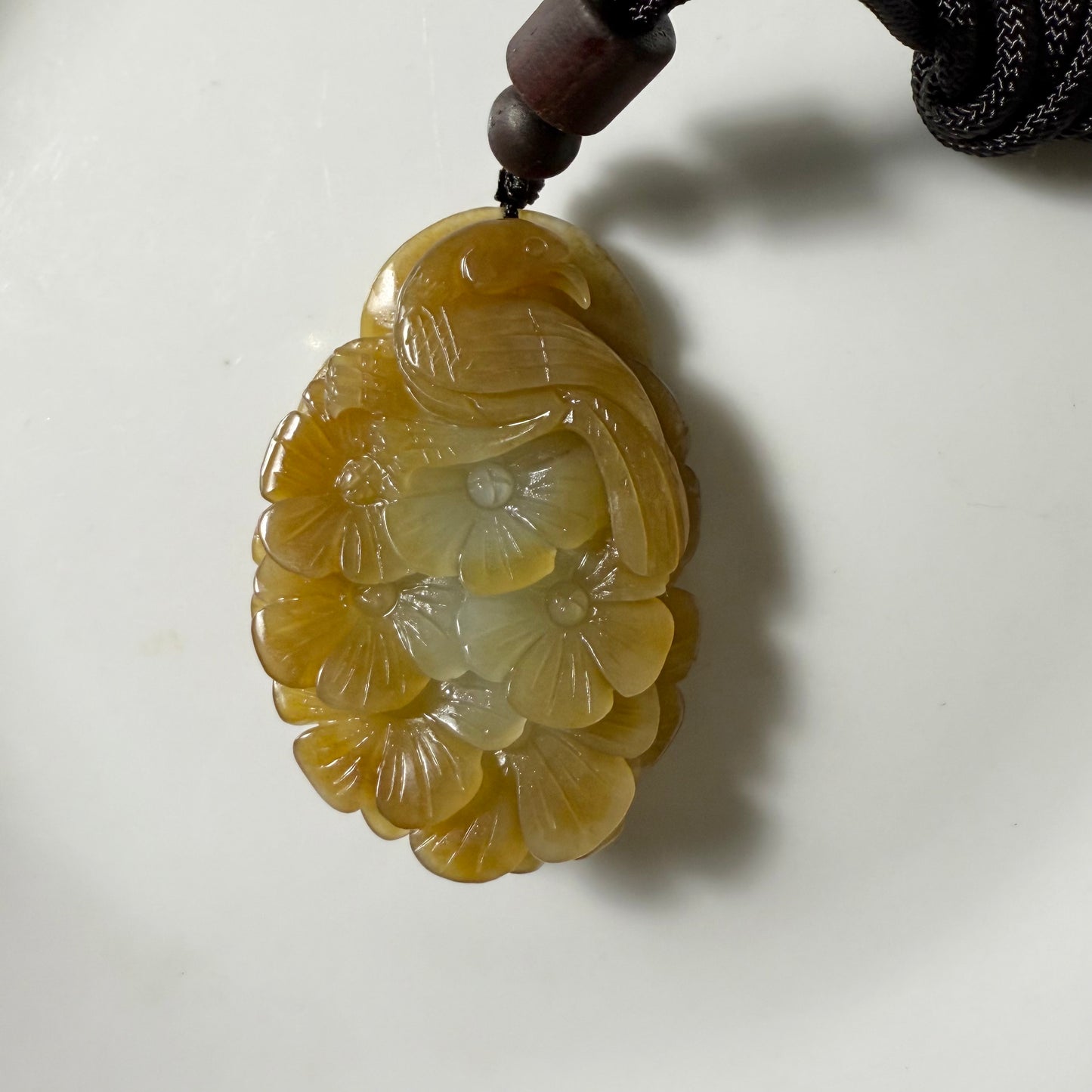 Certified genuine brown sugar Hetian jade Nephrite Jade pendant hand carved Magpie and flowers