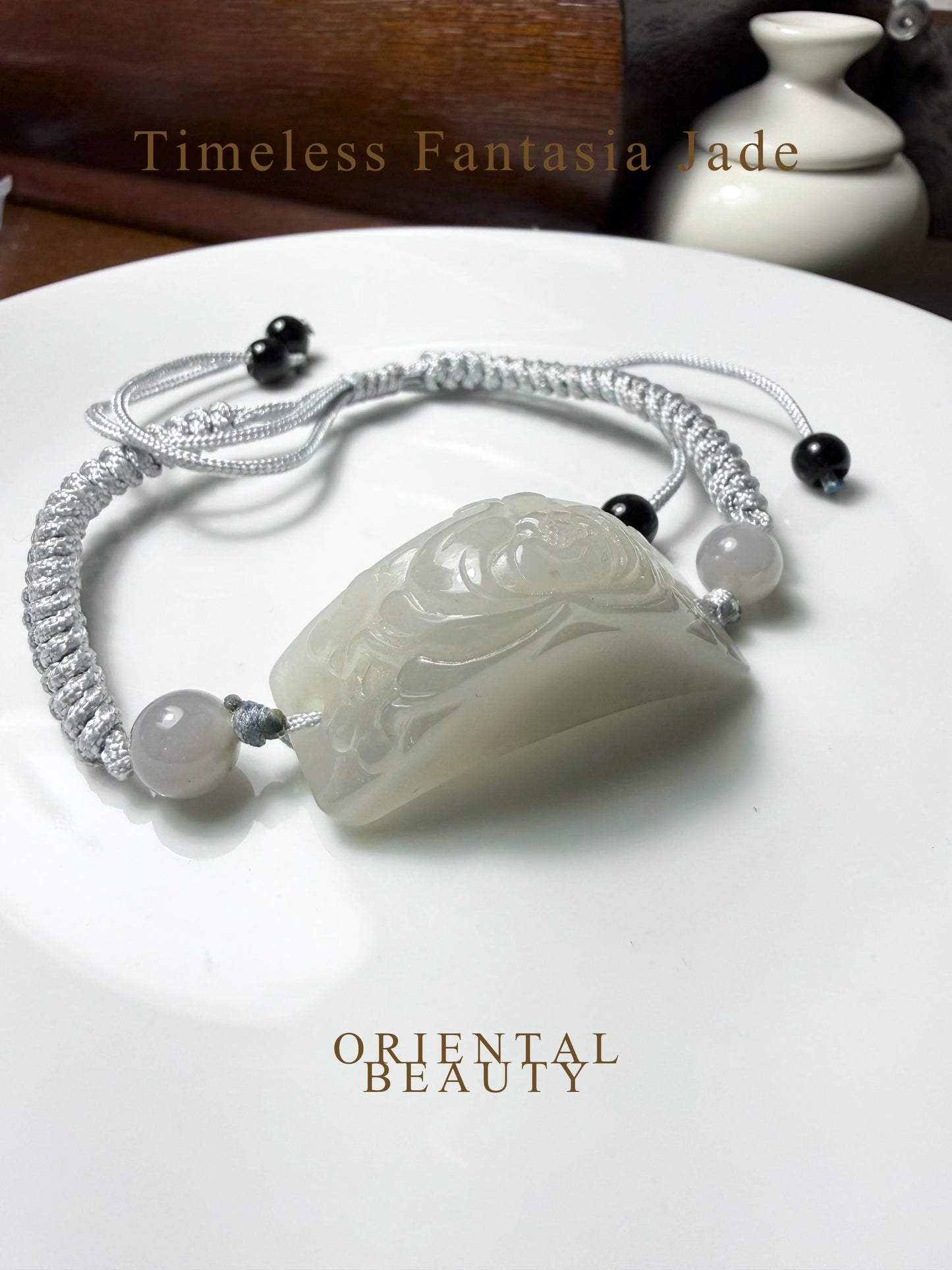 Certified Smoky violet Hetian jade nephrite jade Bracelet hand-carved peony
