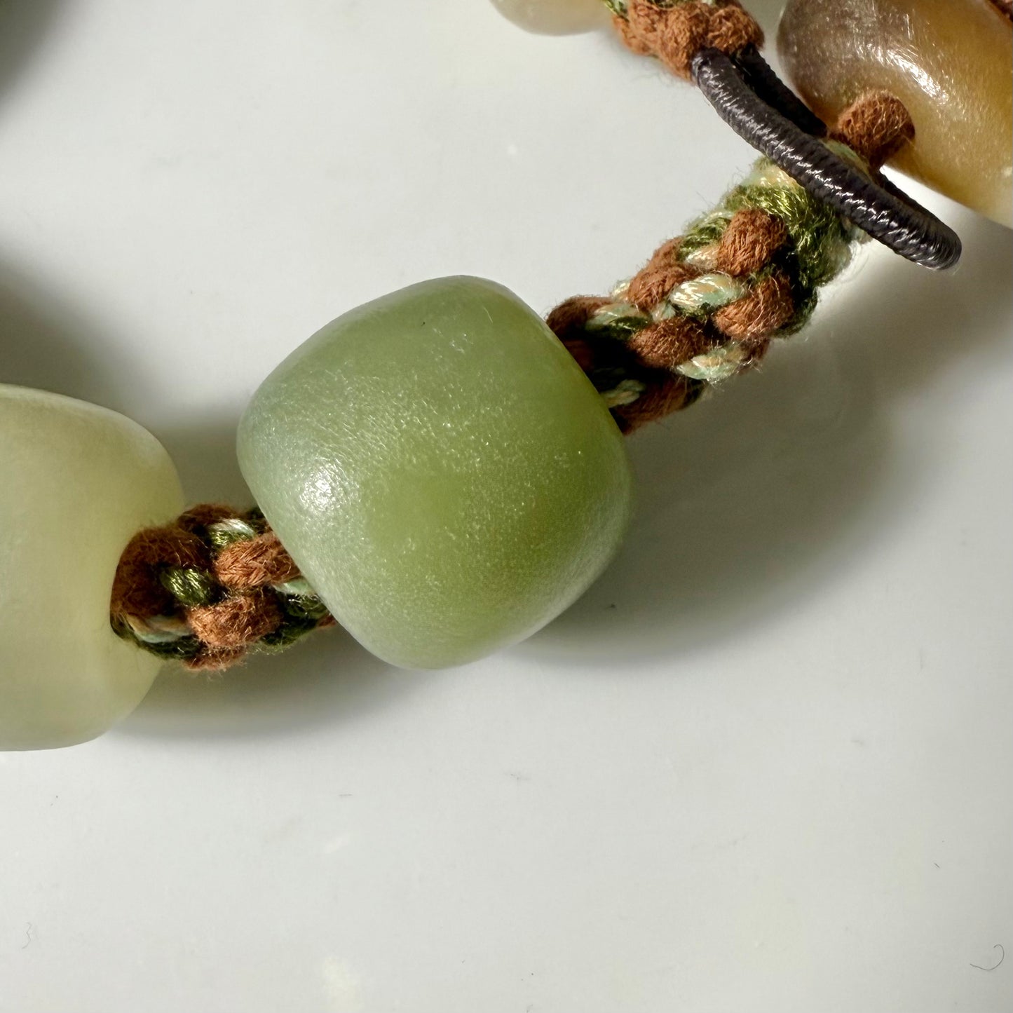 Certified Multi-color genuine Hetian Jade nephrite jade 6inches Bracelet - large beads - bold and imposing