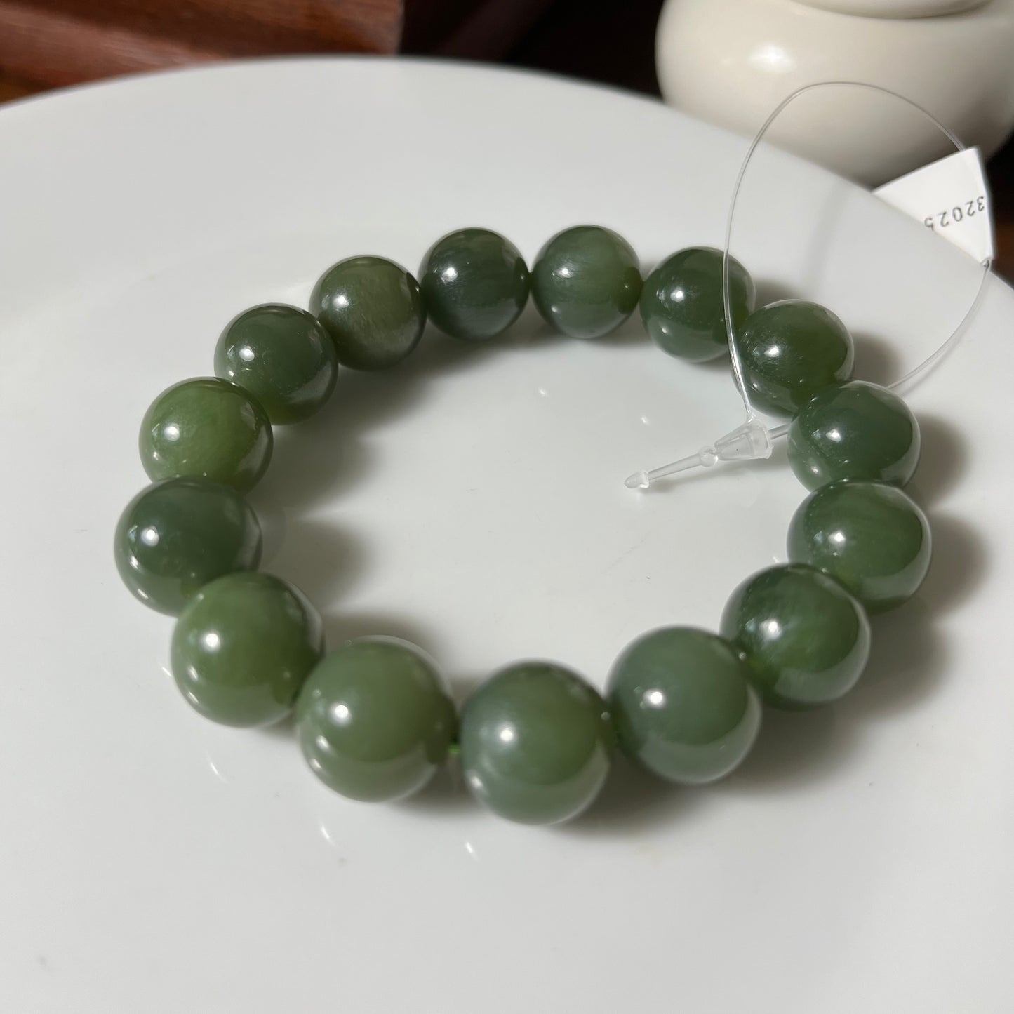Genuine Dark Green Siberian Nephrite Jade Bracelet - 12mm beads 6 inch length