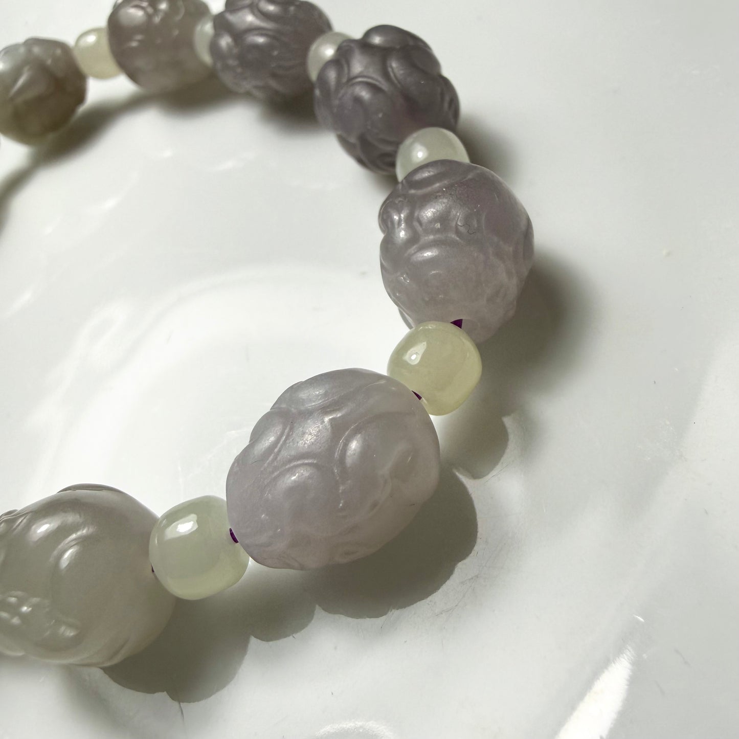 Certified genuine purple violet Hetian jade nephrite jade Bracelet - carved PIXIU beads 6.5 inch length