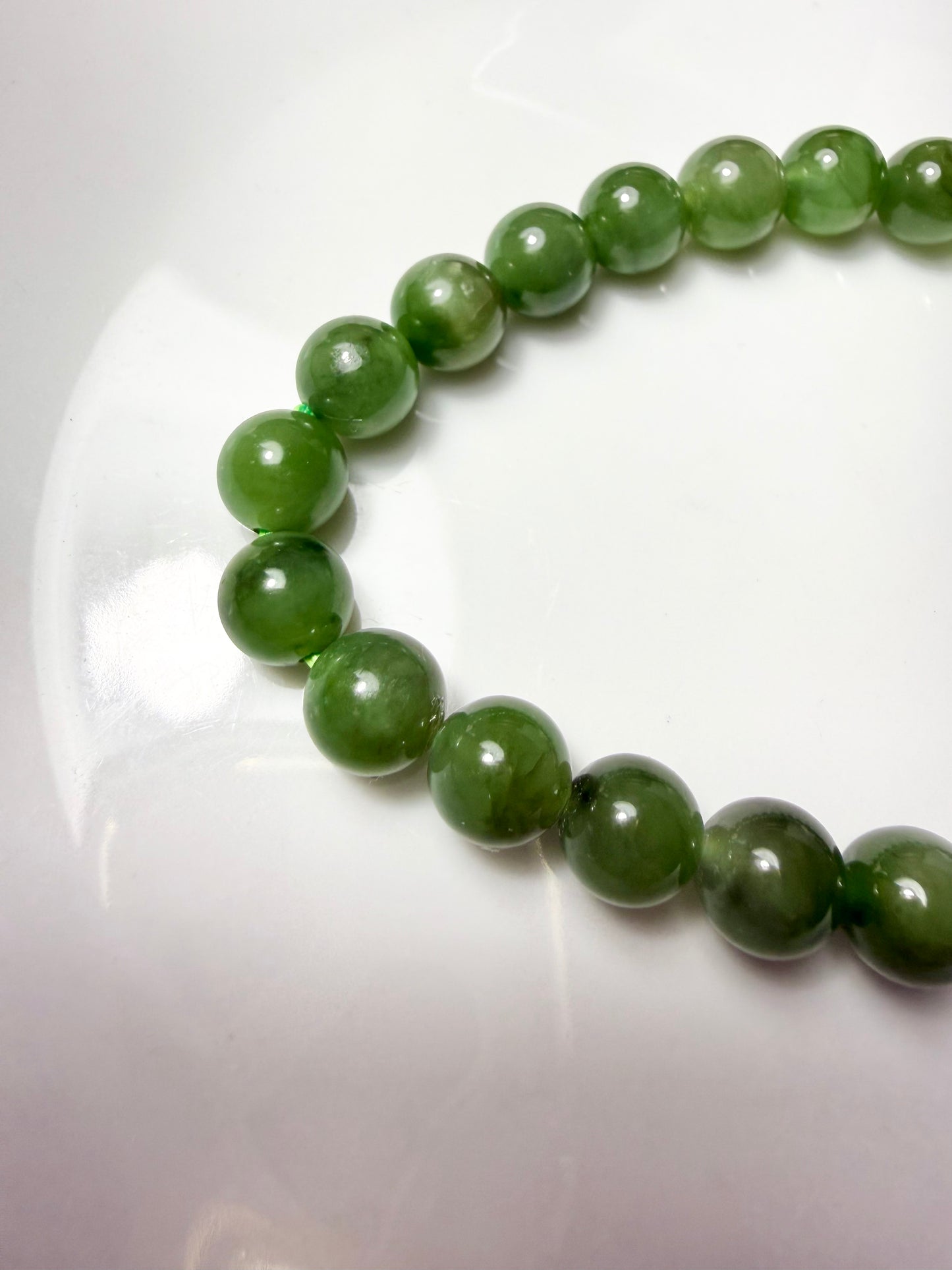 Certified genuine Siberian nephrite Hetian jade Bracelet - 8mm beads 6 inch length