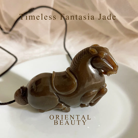 Certified genuine brown sugar Hetian jade Nephrite Jade pendant hand carved horse