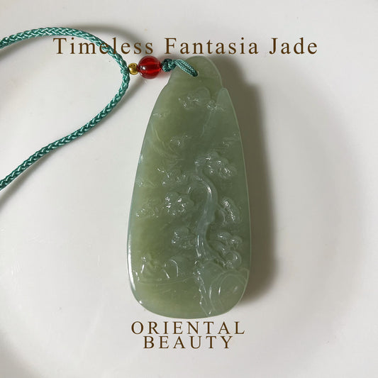 Genuine green Hetian jade Nephrite Jade pendant hand carved landscape