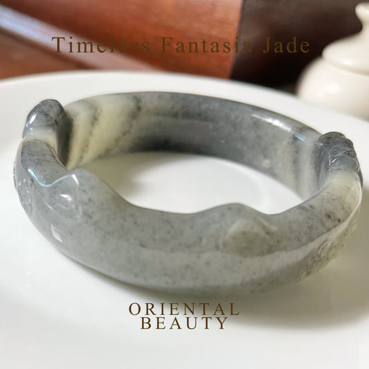 Certified Genuine Qinghua Hetian Jade nephrite jade kitty Bracelet bangle - 60mm inner diameter