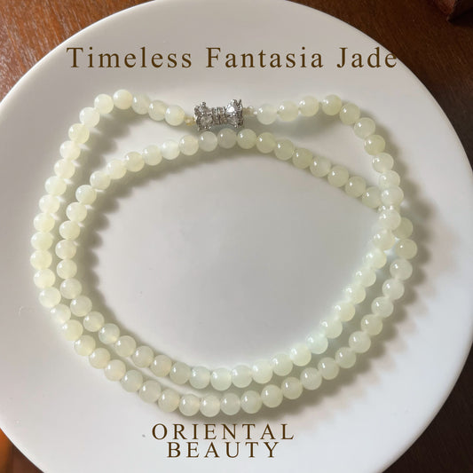 Genuine White Hetian Jade Nephrite Jade Necklace 6mm beads 23 inches