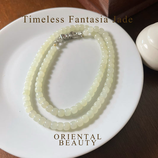 Certified Genuine White Hetian Jade Nephrite Jade Necklace 6mm barrel beads 20 inches