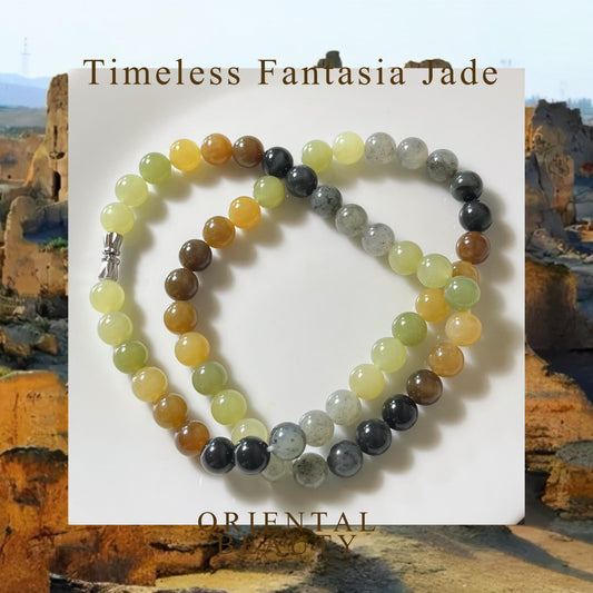Certified Genuine Loulan multi-color Hetian Jade Nephrite Jade Necklace 8mm barrel beads 18inches
