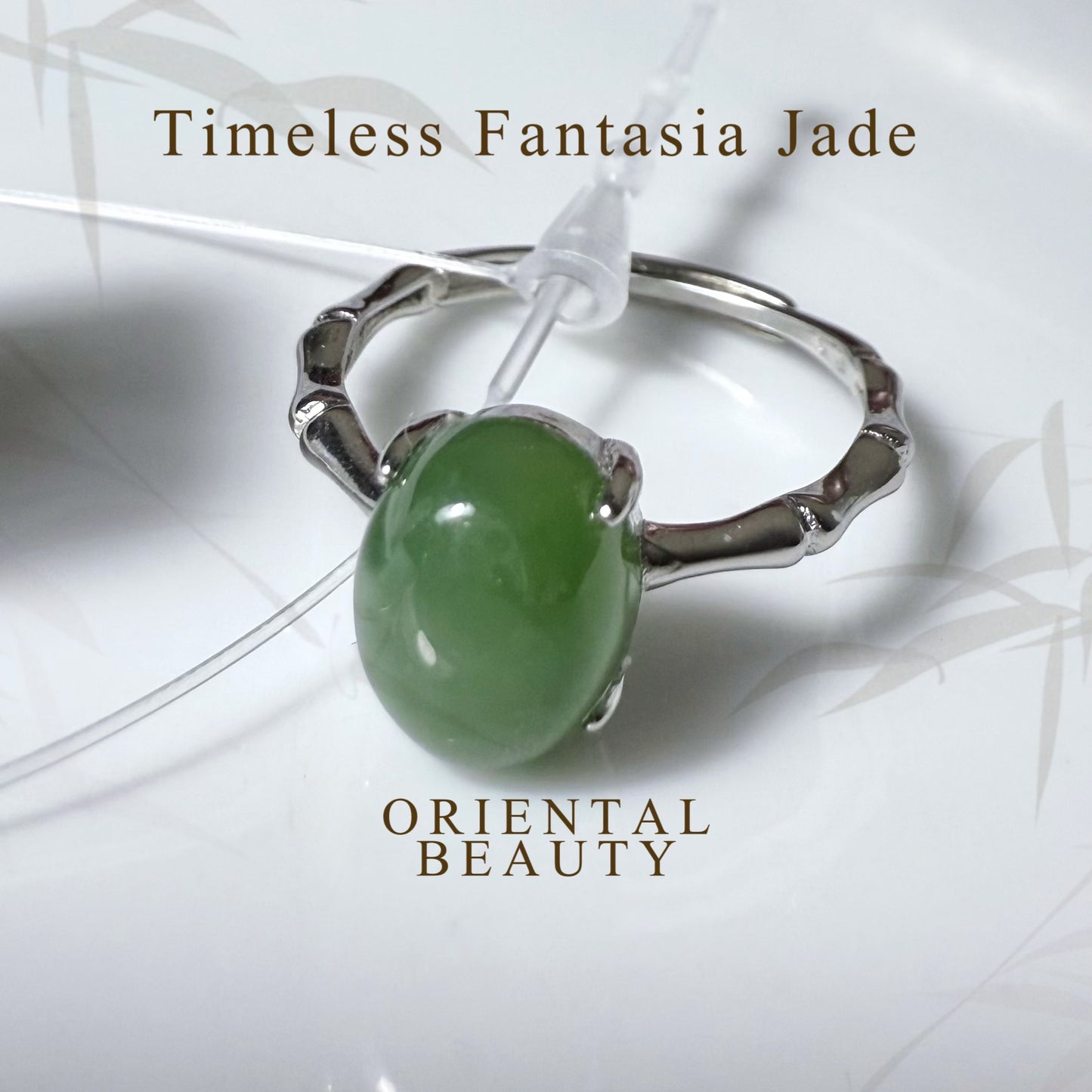 Sterling silver genuine Sibebian Nephrite Jade ring bamboo band