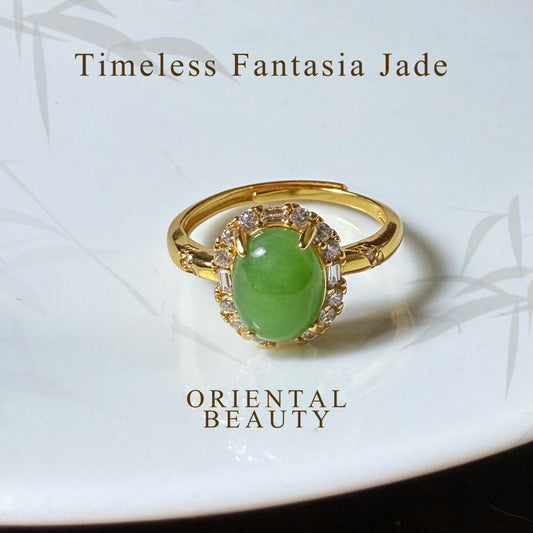 Gold plated Sterling silver genuine Apple Green Sibebian Nephrite Jade ring adjustable size