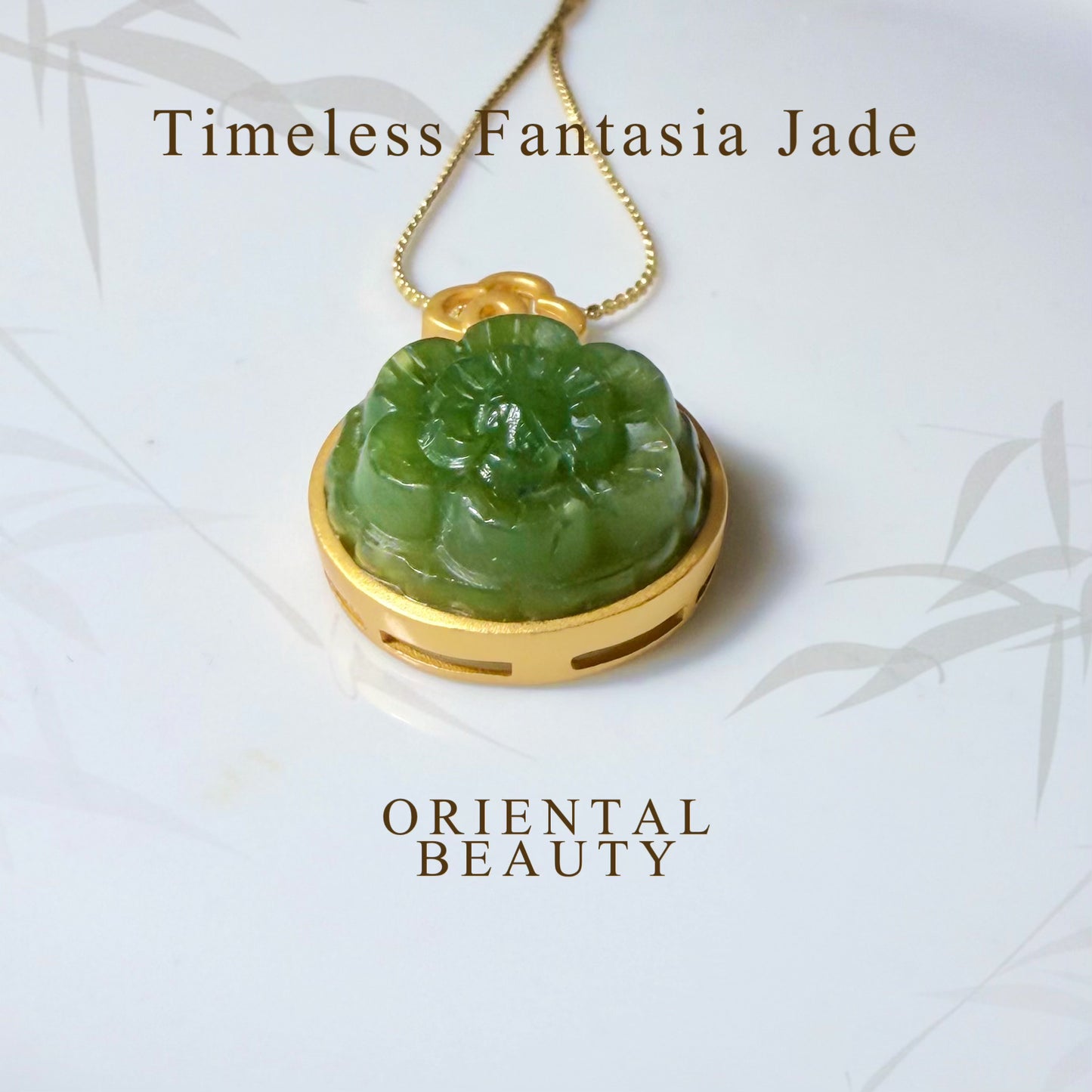 Gold plated on sterling silver genuine Sibebian Nephrite Jade rose pendant