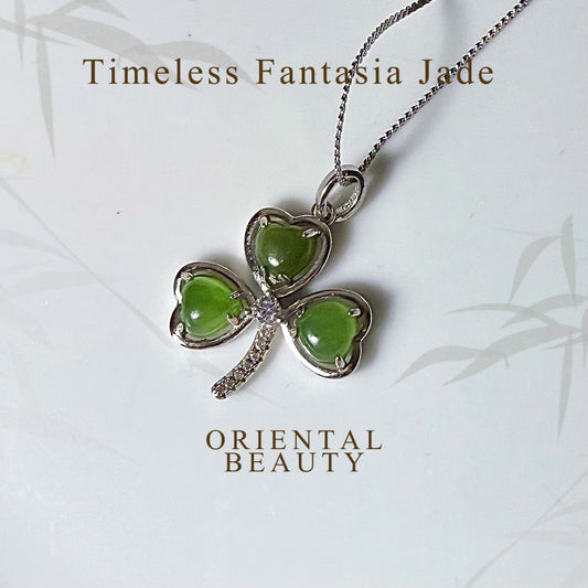 Sterling silver genuine Sibebian Nephrite Jade clover pendant