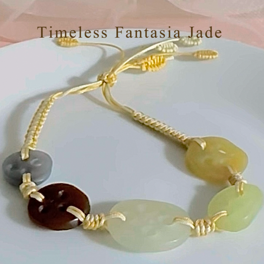 certified Multi-color genuine Nephrite/ Hetian Jade Bracelet carved lotus root with Adjustable Length