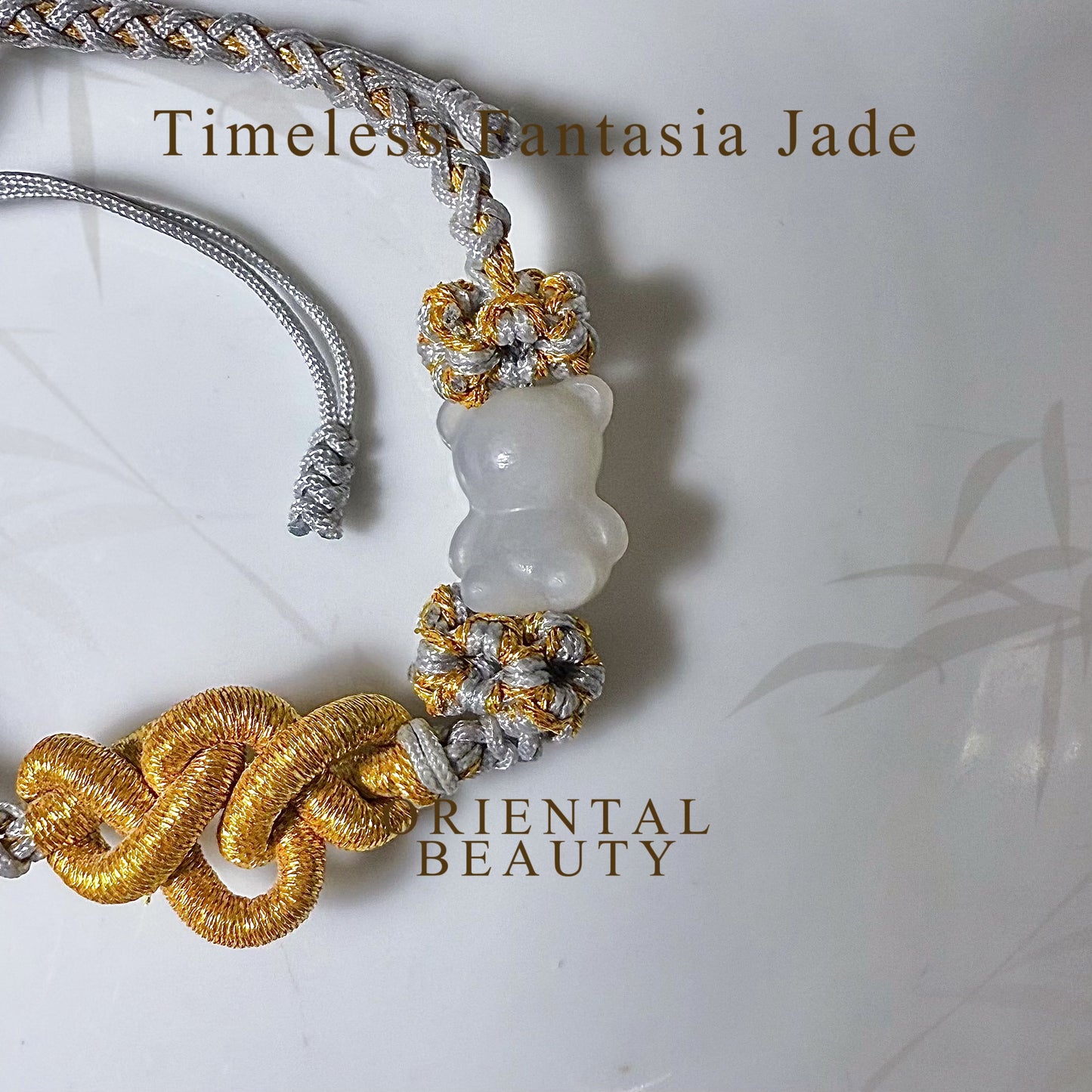 Genuine Hetian jade carved Teddy Bear Chinese knot bracelet with adjustable length /sugar brown/ violet/ green / white