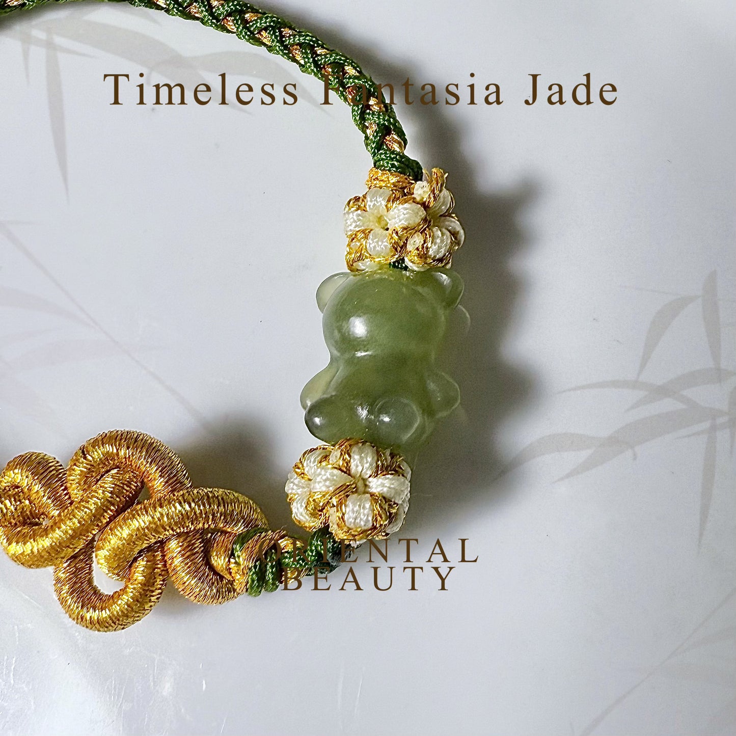 Genuine Hetian jade carved Teddy Bear Chinese knot bracelet with adjustable length /sugar brown/ violet/ green / white