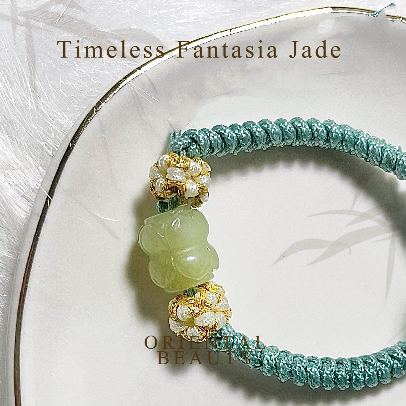 Genuine Premium Hetian Jade Nephrite Jade carved twin lotus Chinese knot bracelet , adjustable length / green / green yellow / white/off white