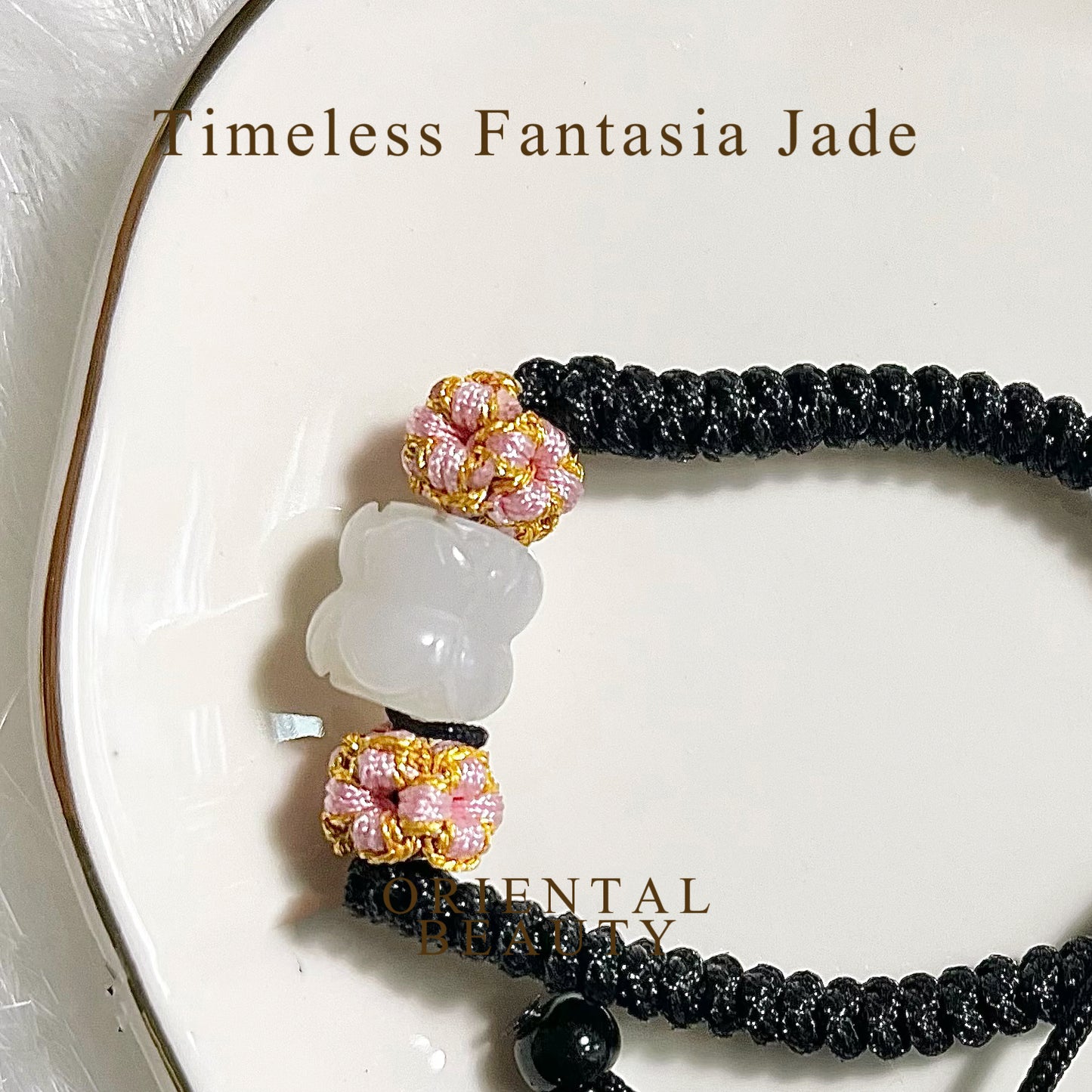 Genuine Premium Hetian Jade Nephrite Jade carved twin lotus Chinese knot bracelet , adjustable length / green / green yellow / white/off white