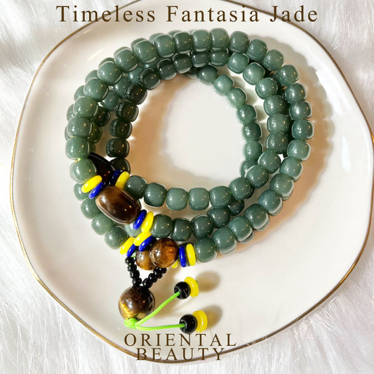 Top tier quality Certified 28 inches Premium genuine Siberian nephrite Necklace Porcelain-Blue  6.6 mm 108 barrel Beads