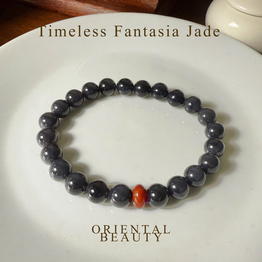 Certified Premium Imperial Purple Hetian jade nephrite jade Bracelet - 8mm beads 6 inches