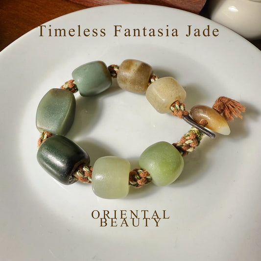 Certified Multi-color genuine Hetian Jade nephrite jade 6inches Bracelet - large beads - bold and imposing