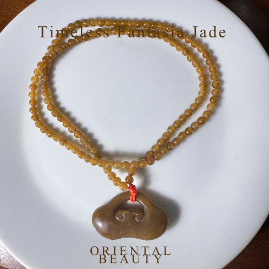 Certified sugar brown Hetian Jade hand carved Ruyi Lock necklace