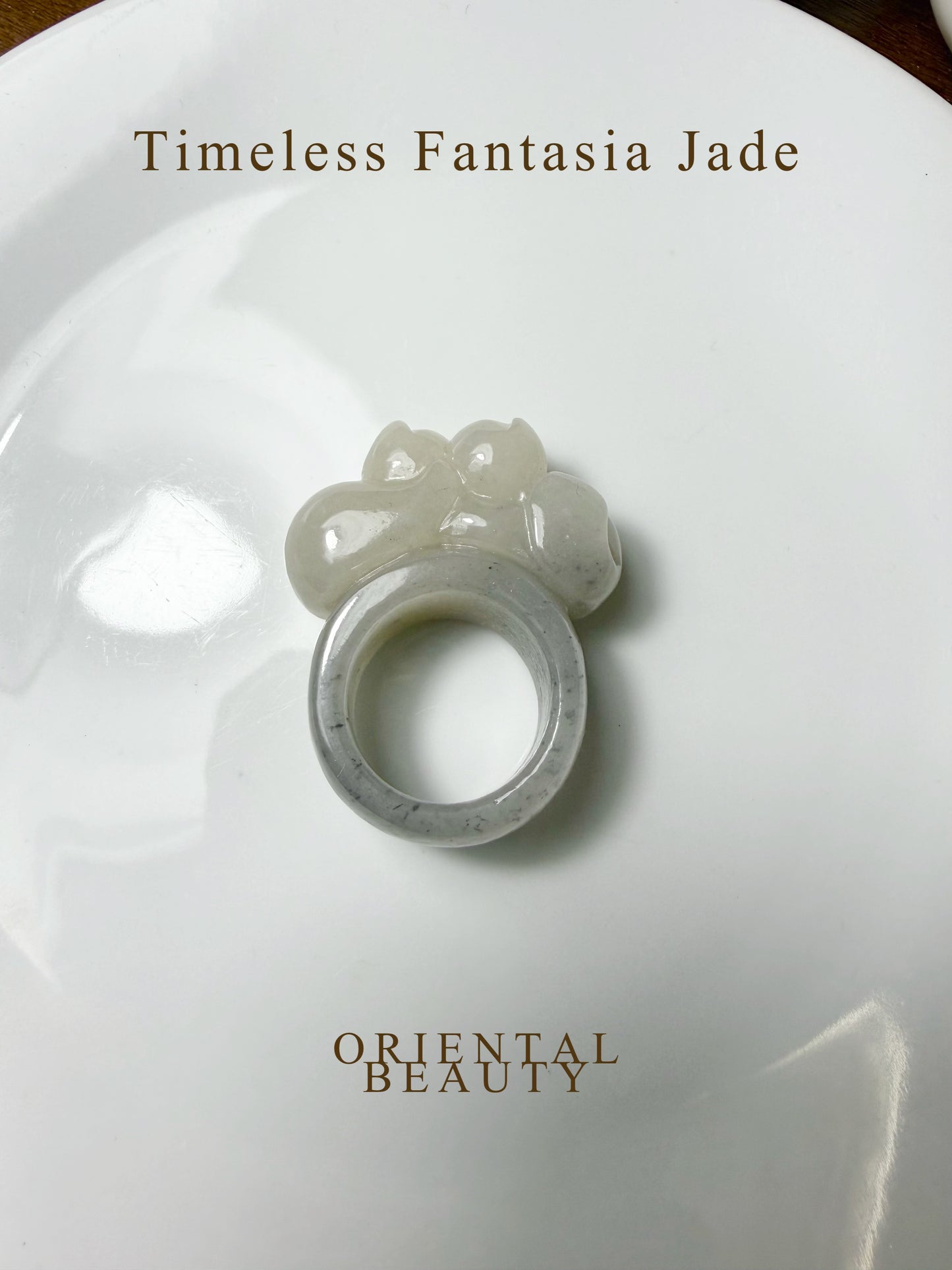Premium Qinghua Hetian Jade Nephrite Jade ring carved cats with original certificate