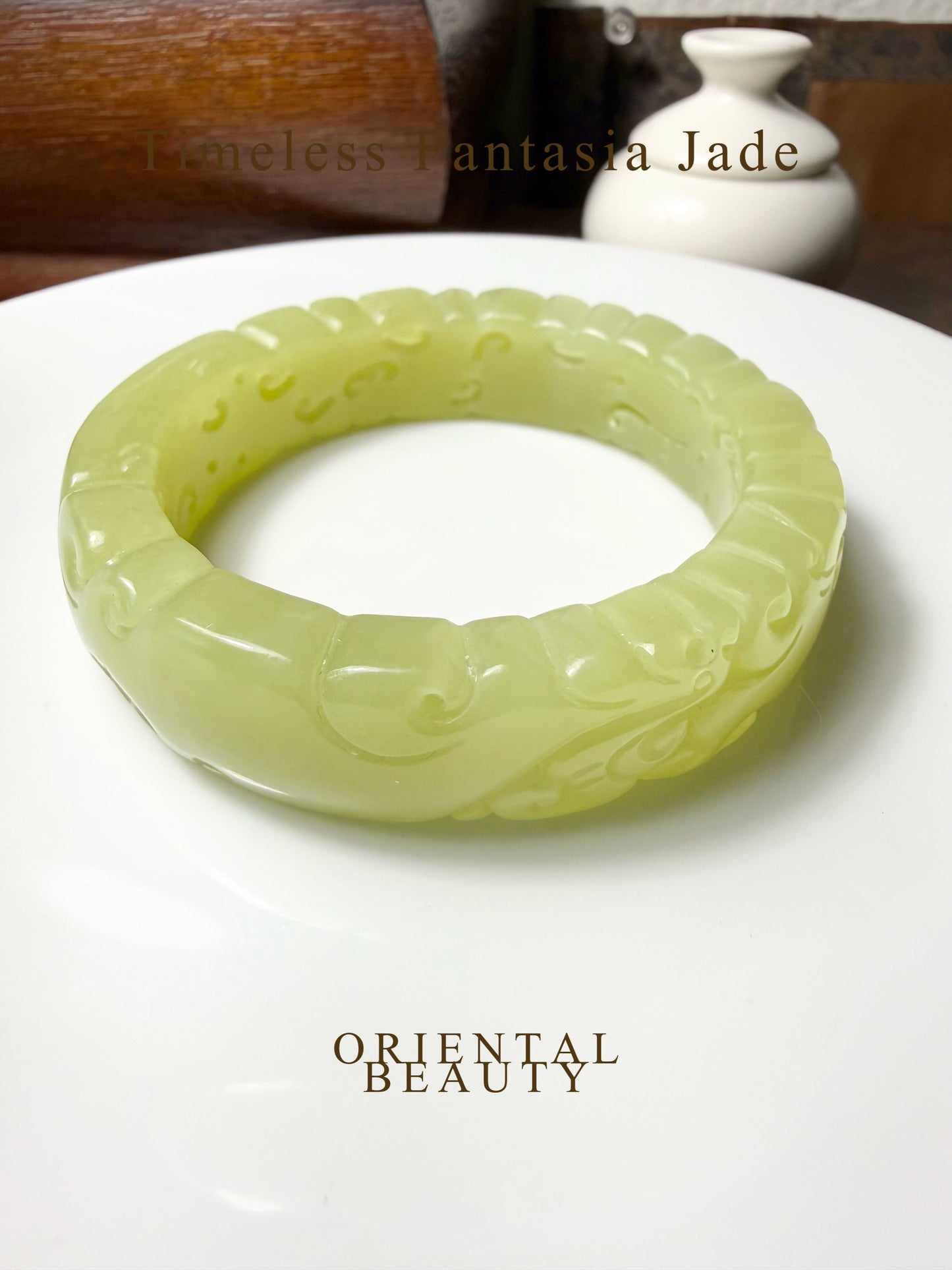 Certified Genuine Yellow Hetian Jade nephrite jade Bracelet Carved bangle - 54mm inner diameter