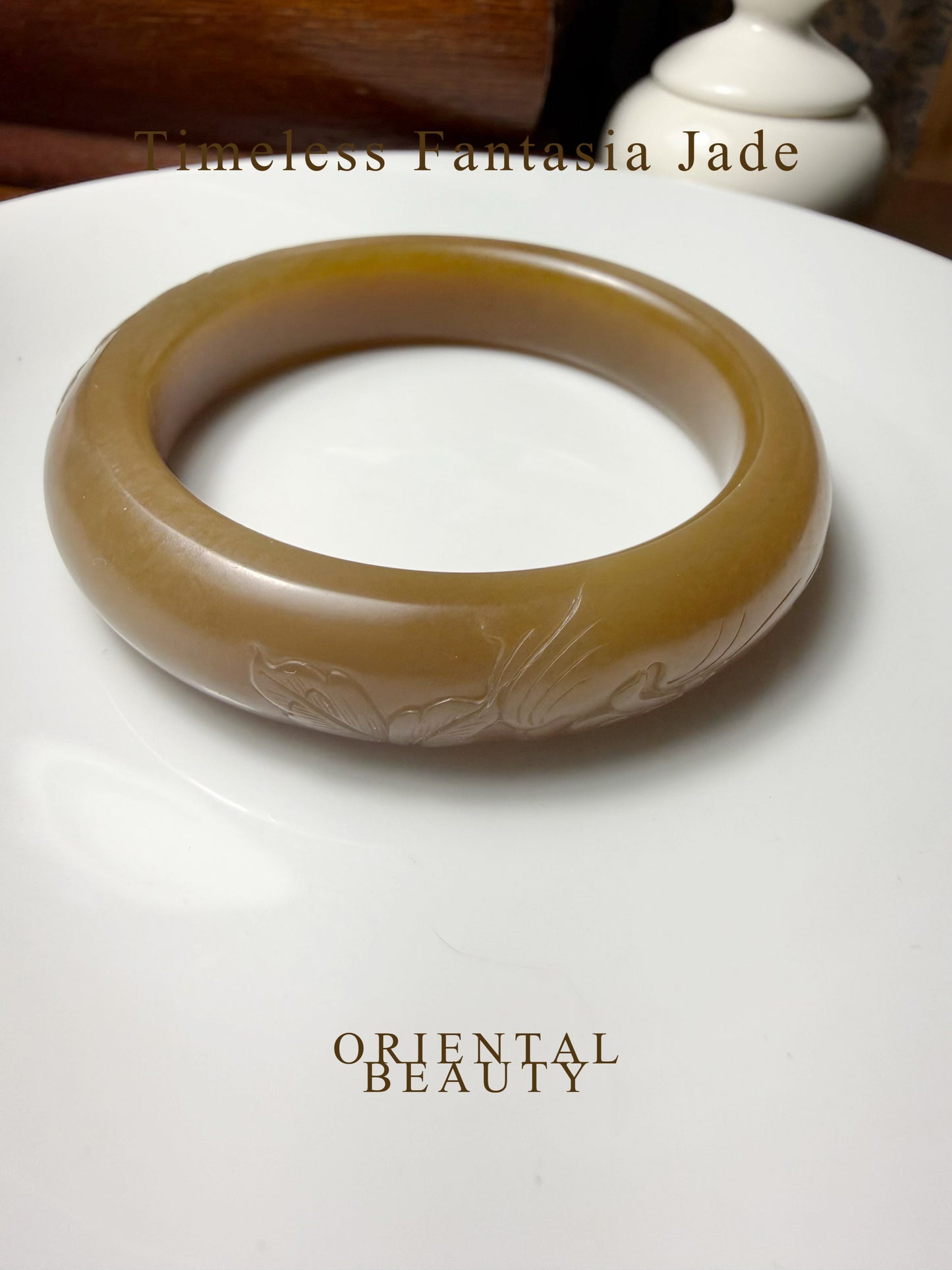 Certified Sugar brown Hetian Jade nephrite jade Bracelet Carved Phoenix and Peony bangle - 52mm inner diameter
