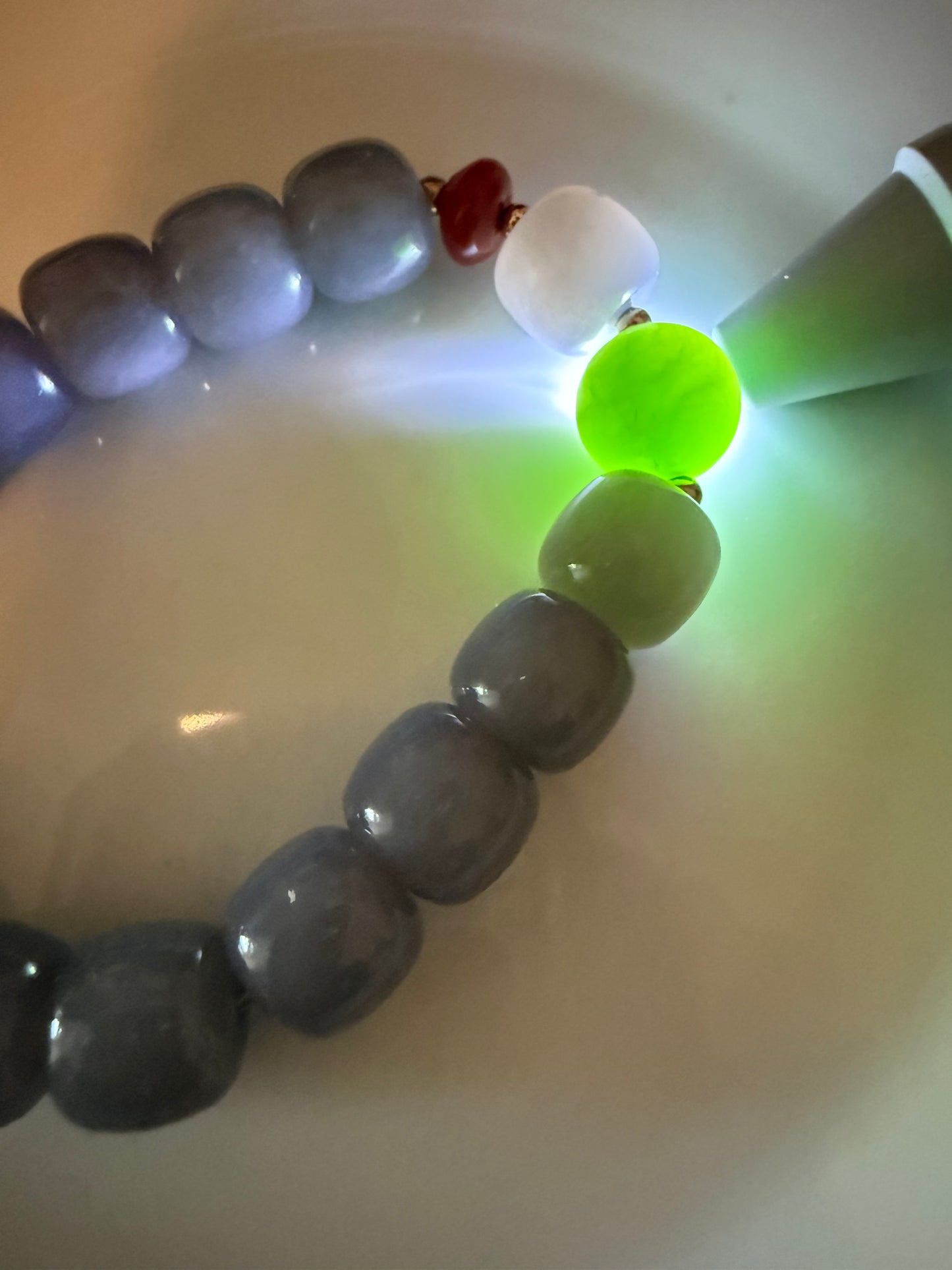 Certified genuine Violet Hetian jade nephrite jade Bracelet with one Siberian bead - 11.5 mm barrel beads 6.5 inches length