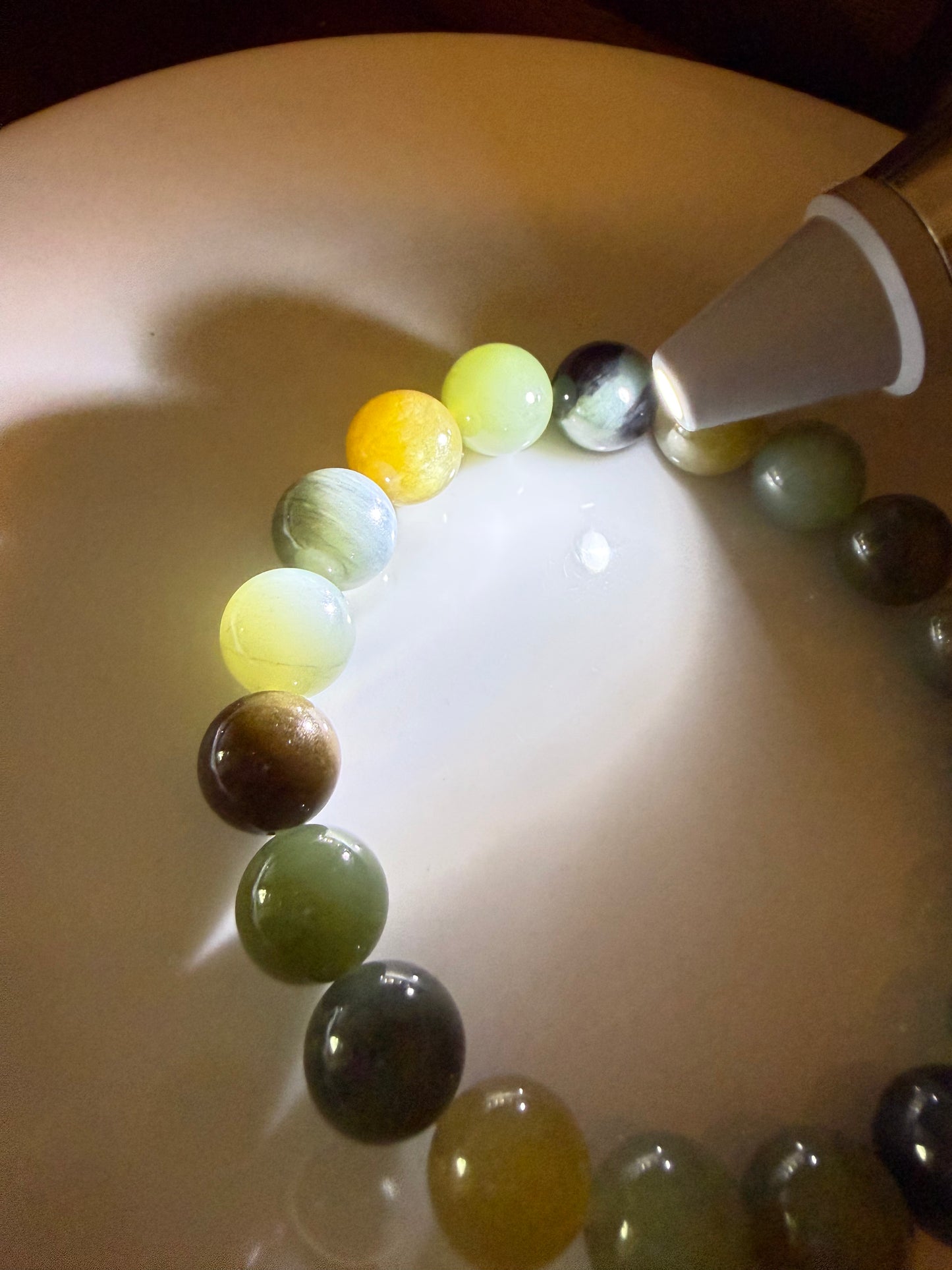Certified genuine multiple color Hetian jade nephrite jade Bracelet - 10mm beads 6.5 inch length - Loulan color