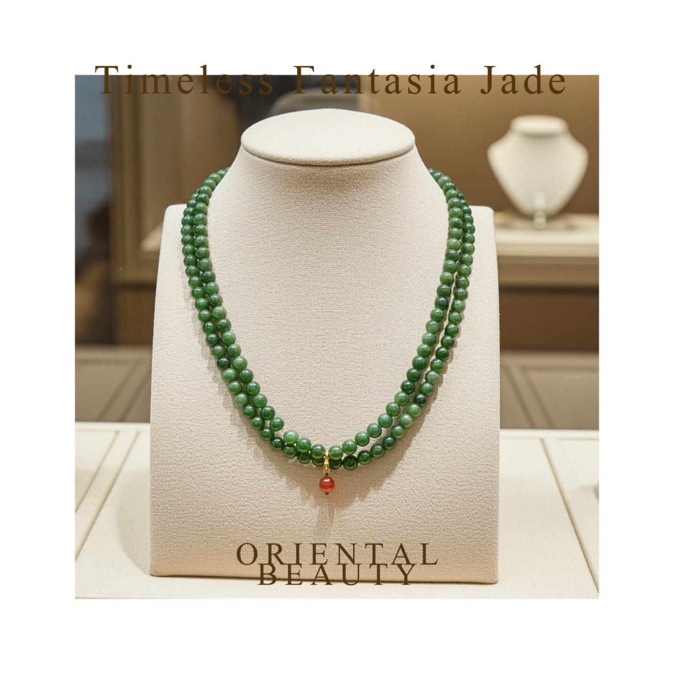 Certified genuine bright green Siberian Nephrite Jade double strand necklace 18 inches - 108 8mm beads