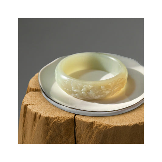 Certified Bluish-white and Sugar brown finely carved genuine nephrite jade Hetian jade bracelet bangle - inner diameter 53mm