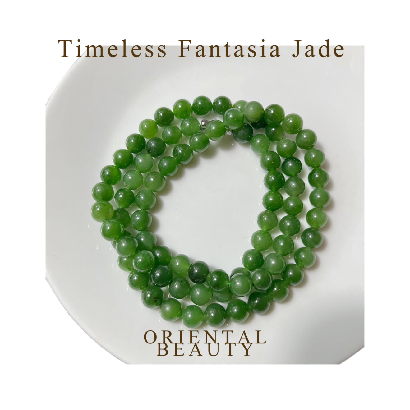 Certified genuine bright green Siberian Nephrite Jade necklace - 24 inches 8mm beads