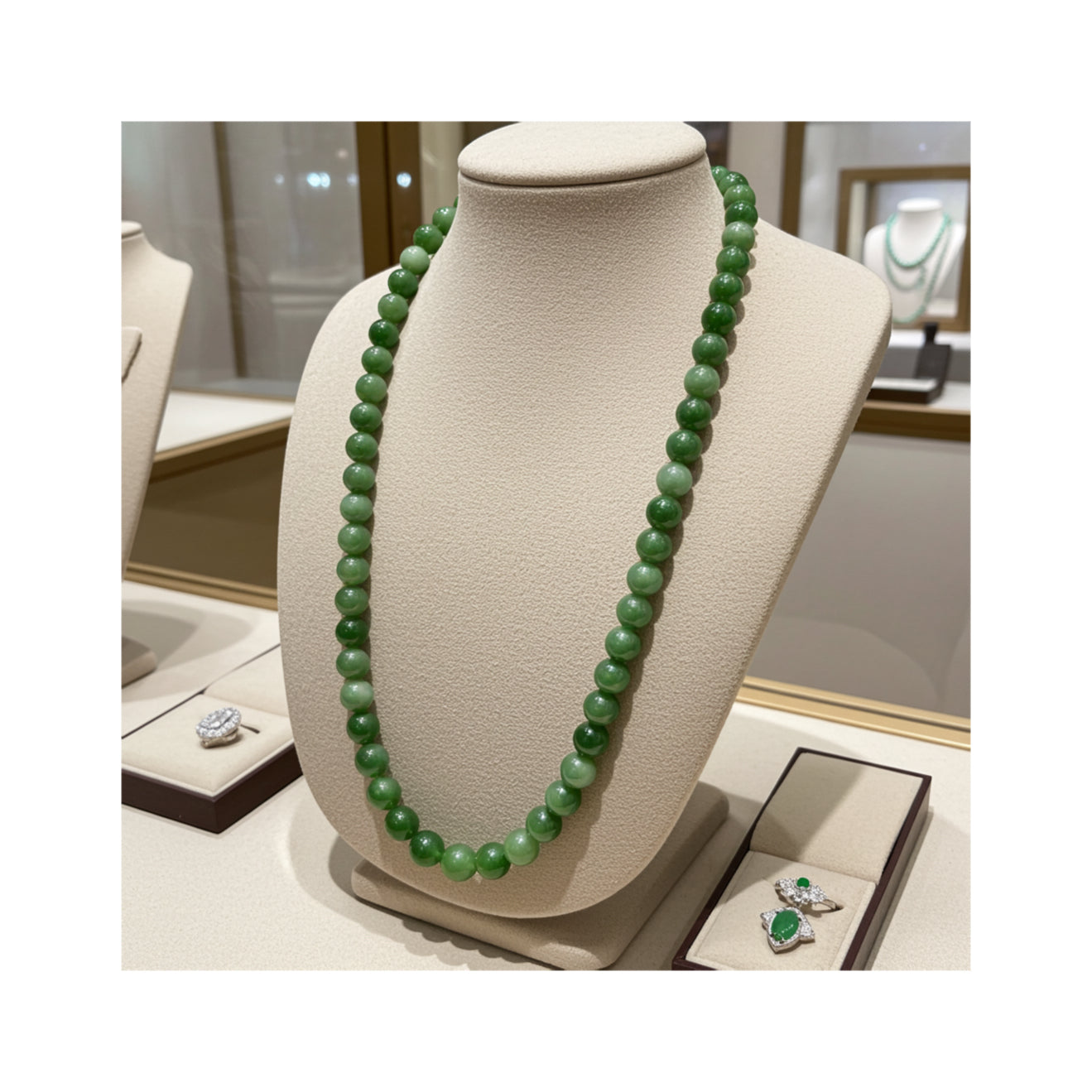 Certified genuine bright green Siberian Nephrite Jade necklace - 24 inches 8mm beads