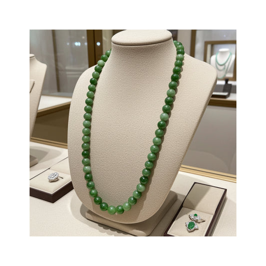 Certified genuine bright green Siberian Nephrite Jade necklace - 24 inches 8mm beads