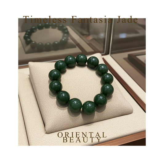 Certified genuine Deep Green Hetian Jade Bracelet - 11.7mm large beads 6.5 inch length