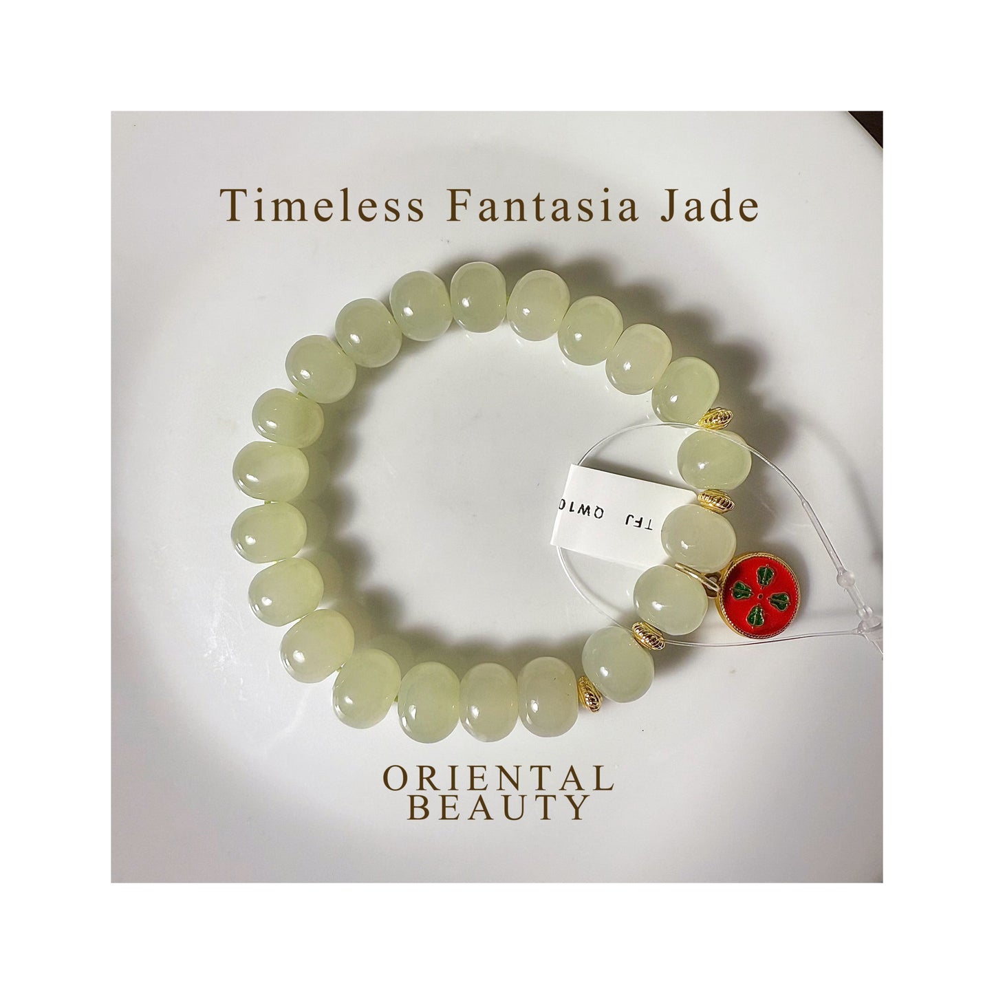 Certified genuine light water green Hetian Jade Bracelet - 10mm oval beads - 6.5 inch