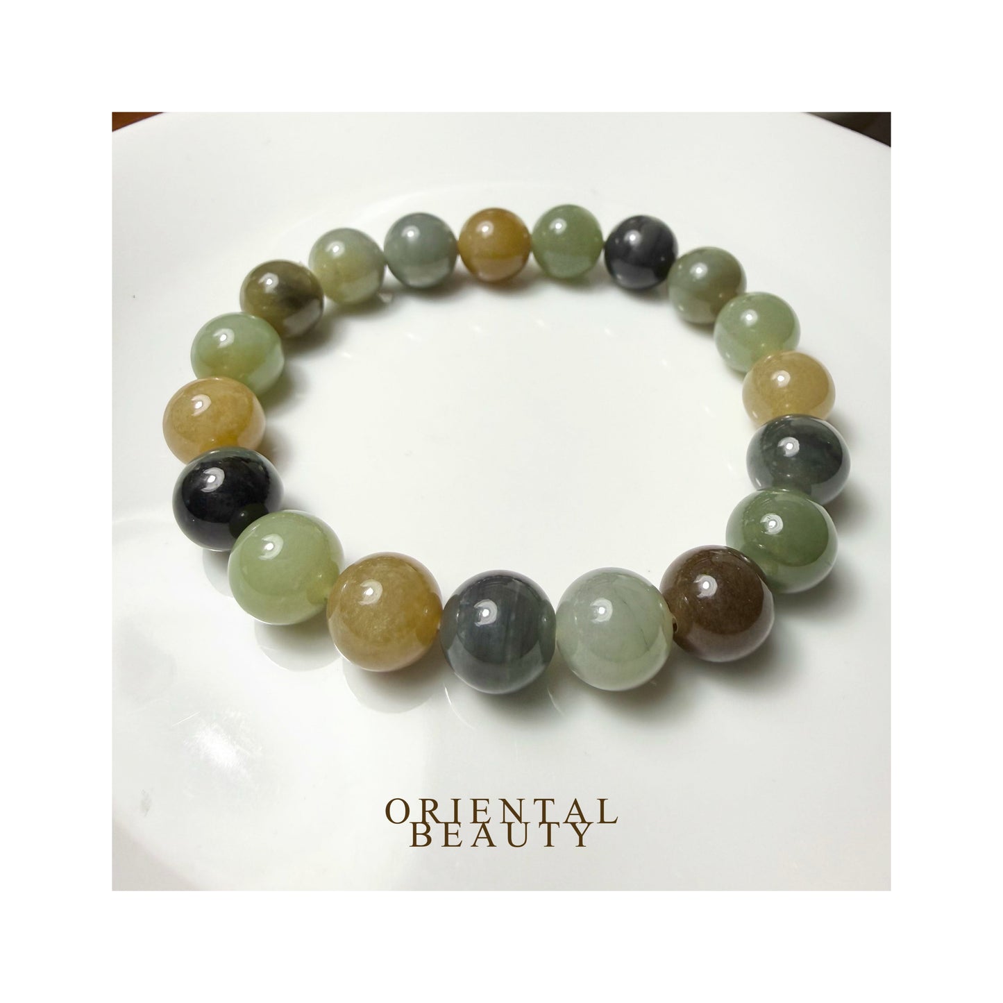 Certified genuine multiple color Hetian jade nephrite jade Bracelet - 10mm beads 6.5 inch length - Loulan color