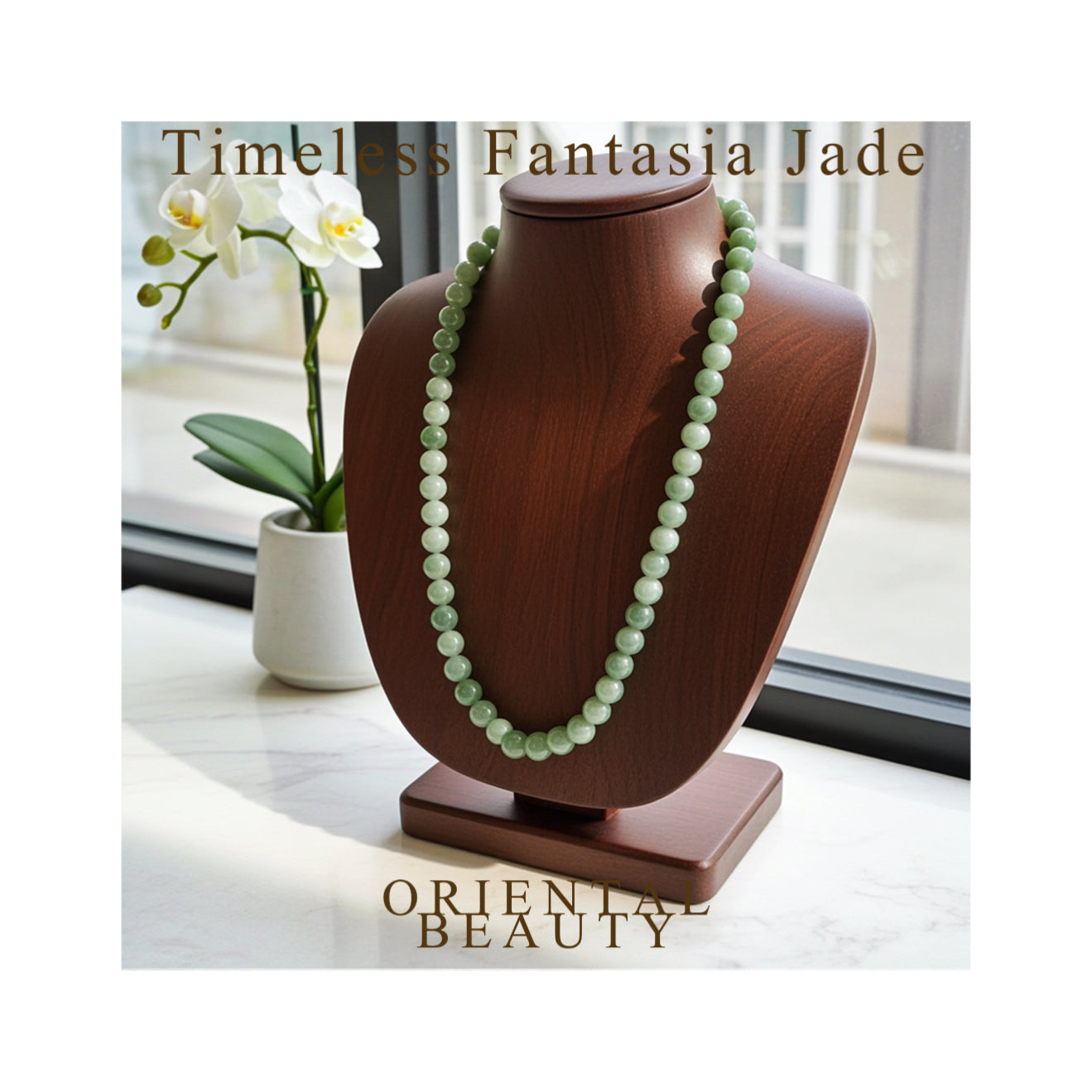 Certified genuine Pastel blue Nephrite Jade necklace - 8mm beads 18 inches length
