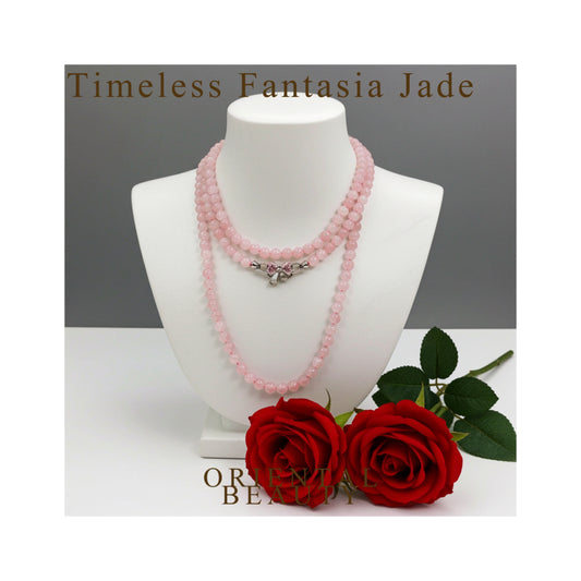 Certified genuine pink Hetian jade Nephrite Jade necklace 34 inches - 108 8mm beads