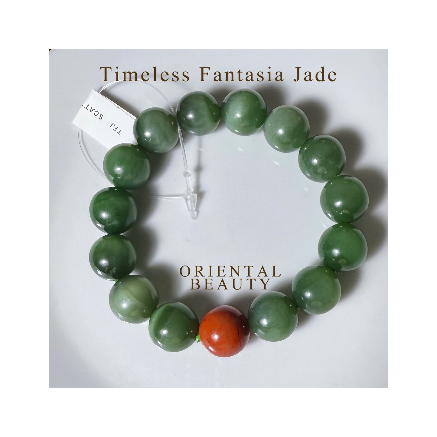 Certified genuine Siberian cat-eye dark green nephrite jade Bracelet - 13mm large beads 6.75 inch length